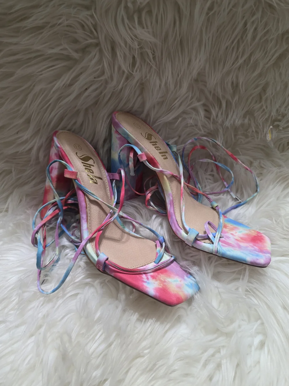 Satin Tie-Dye Strappy Block Heel Sandals - Multicolor by Shun